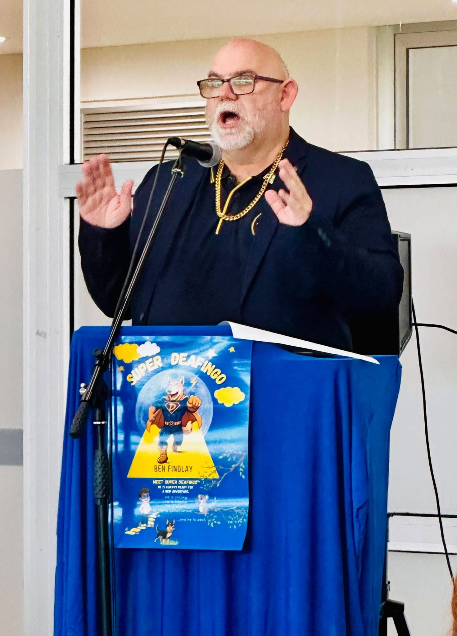 Deafingo workshop speaker presenting from the podium